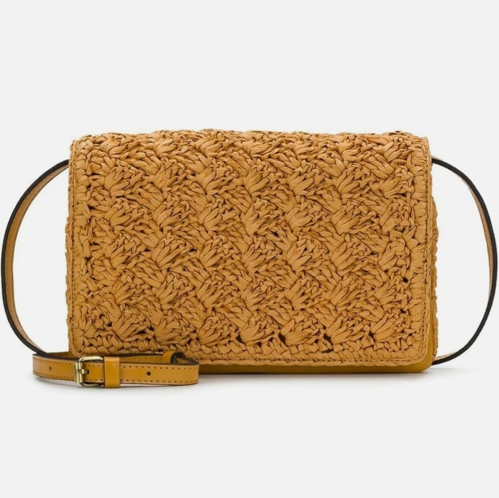 New‎ Patricia Nash Penley Small Leather Crossbody W/ Straw Weave: Mango Color